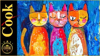 'The Cat's Meow: Creating Whimsical Abstract Cats with Vibrant Acrylics #whimsicalfolkart