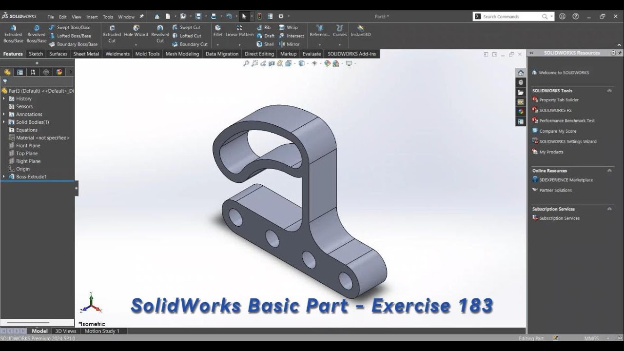 SolidWorks Basic Part - Exercise 183 - YouTube