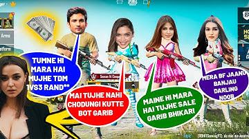 😍 Random Conqueror 3 HOT Girls Call me noob and I challenged for 1vs3 Tdm | Part 29