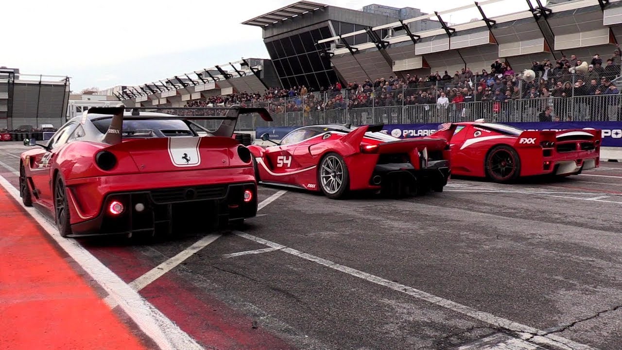 SOUND Battle Ferrari FXX K Vs 599XX Vs FXX Flatout YouTube