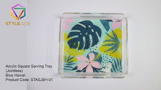 Acrylic Square Serving Tray Joint-less Blue Hawaii