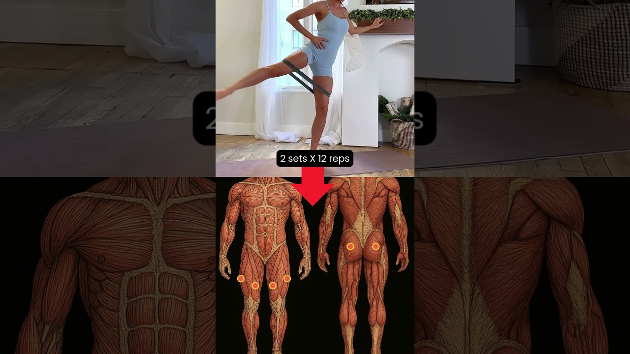 Полноценная тренировка с эластичными лентами для ягодичных мышц и квадрицепсов.