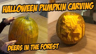 Halloween Pumpkin Carving - How to Create a Deer in the Forest