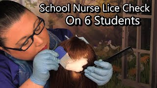 ASMR School Nurse Lice Check on 6 Students but 3 infested (Lice Treatment, Lice Removal) Medical RP