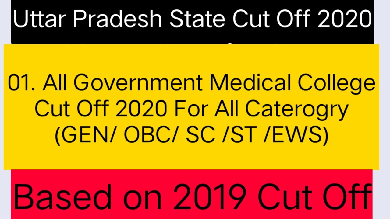 NEET 2020|| U.P. State Cut Off|All Govt. Medical College Cut off For all Caterogry(GEN/OBC/SC/ST)||