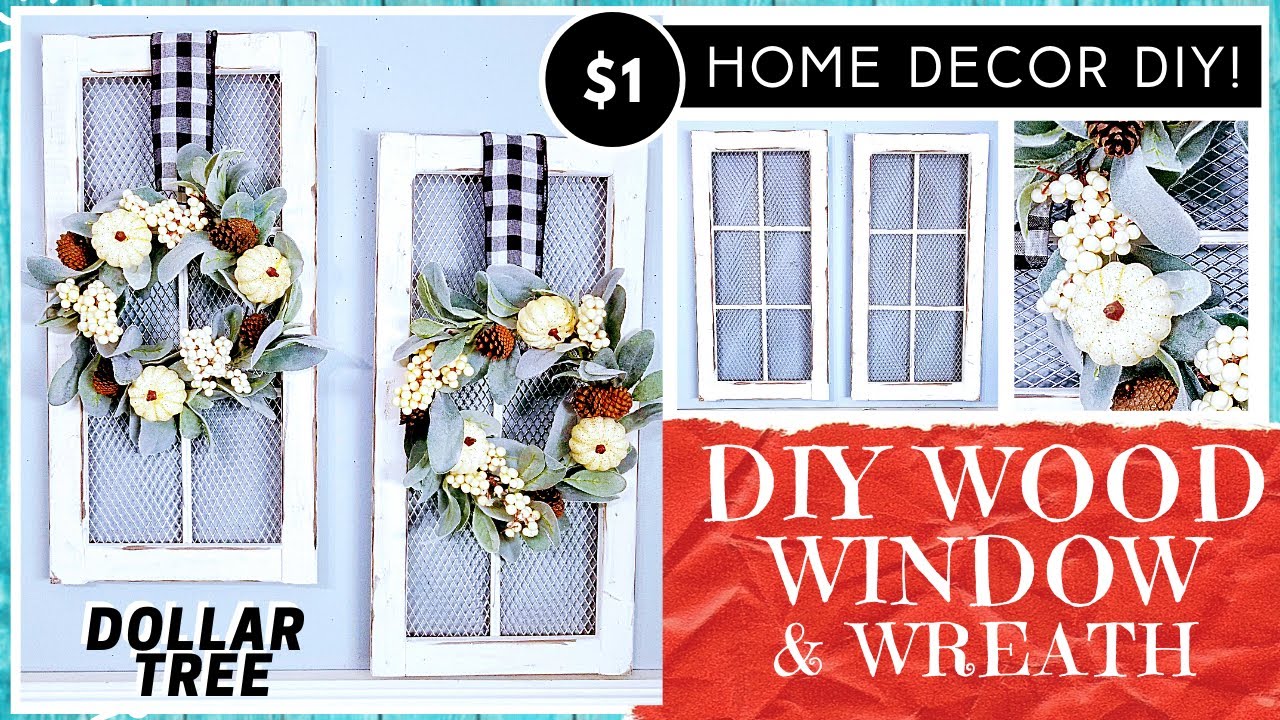DOLLAR TREE DIY 6 PANEL SOLID WOOD WINDOWS & PUMPKIN WREATH Neutral