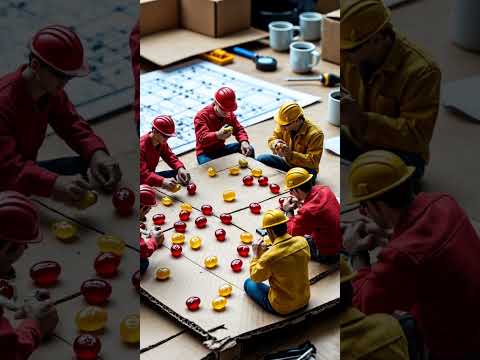 Tiny Construction Workers Pull Off EPIC Connect Four Win! #trendingshorts #shorts #tinyworkers