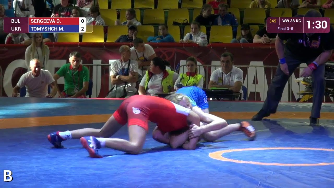 BRONZE WW - 38 kg: M. TOMYSHCH (UKR) df. D. SERGEEVA (BUL) by VPO, 6-0