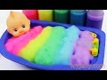 Learn Colors Baby Doll Body Paint Color Foam Bubble Bath Time Kinetic Sand Suprise Ice Cream Cups