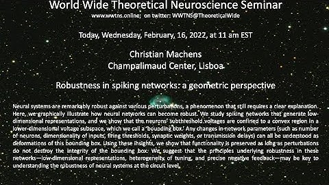 Robustness in spiking networks: a geometric perspective: Christian Machens, Champalimaud C, Lisboa