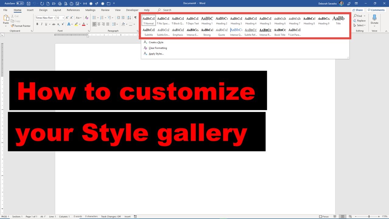 Customize your Style Gallery in Microsoft Word - YouTube