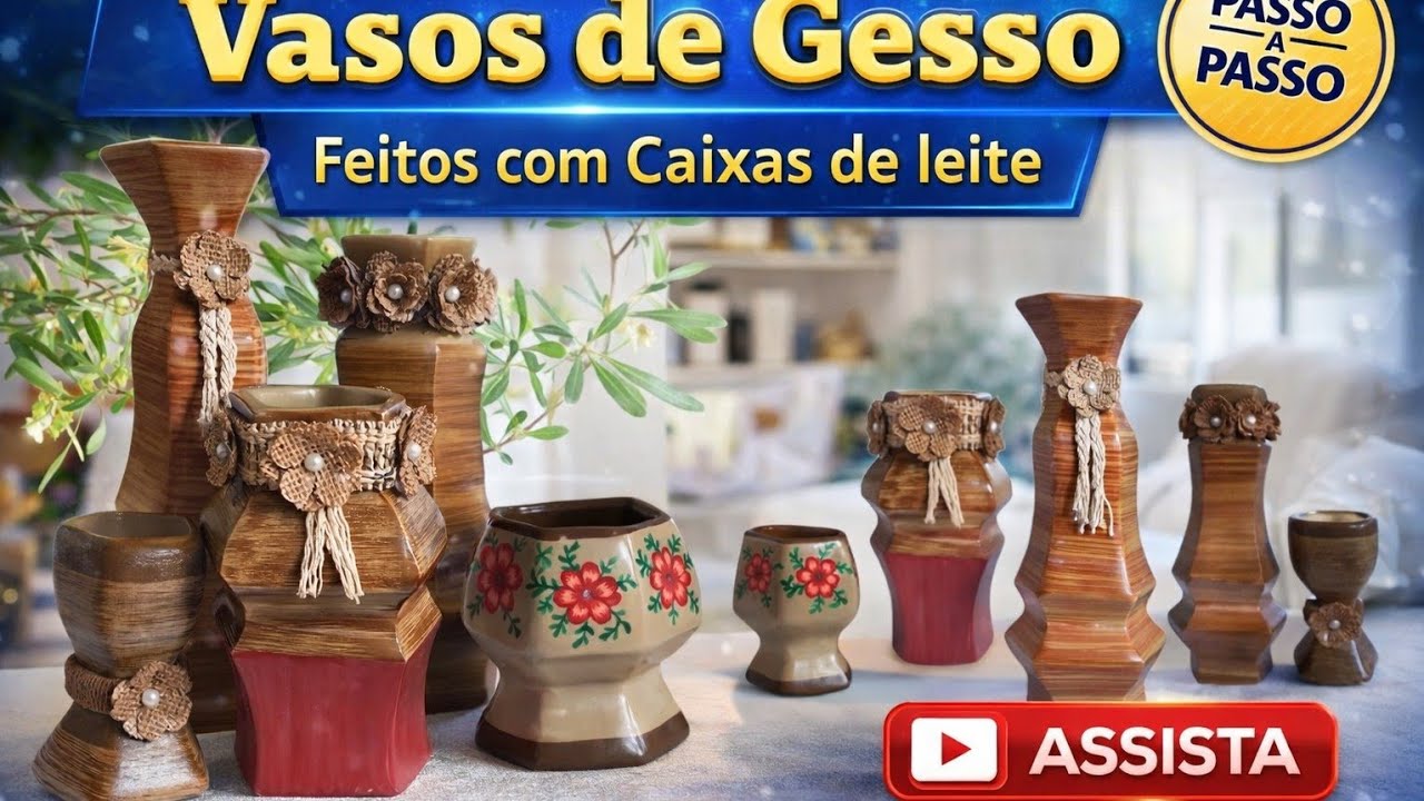 5 Vasos de Gesso Feitos Com Caixas de Leite  Que Parecem De Loja 