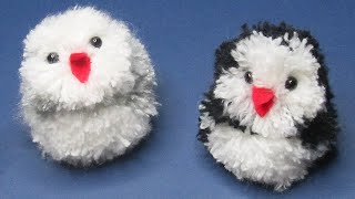 Ave Craft: How to make pom pom owl bird from wool. DIY wolen pompom bird idea.