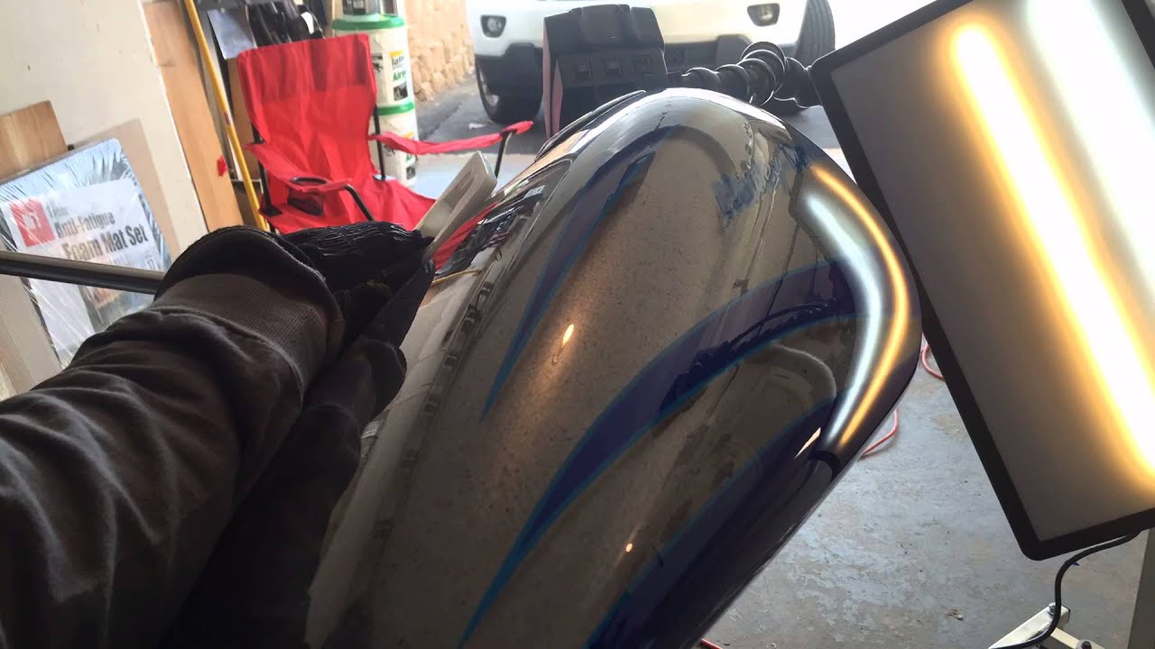 Motorcycle tank repair. Motorcycle Paintless Dent Repair. YouTube