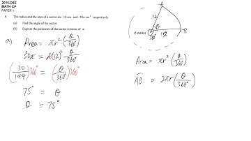 DSE maths core 2015 paper1 #09 area and volume sector
