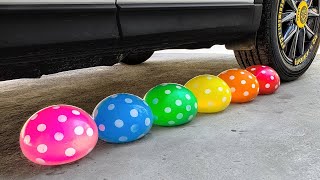 Experiment Chocolate Bars vs Car vs Colorful Water Balloons | Crushing Crunchy \& Soft Things by Car!