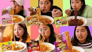 taste testing 6 different fire noodles | samyang mukbang 🍜🔥