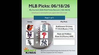 My MLB Picks For 06.18.26 | My Current 2026 MLB Picks Record: (145-104-9) | #mlb #mlbpicks #shorts