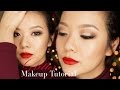 Makeup tutorial glitter smoky eyes and red lips