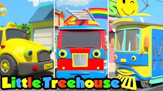 wheels on the bus vehicles cartoon song nursery rhymes kids songs by little treehouse