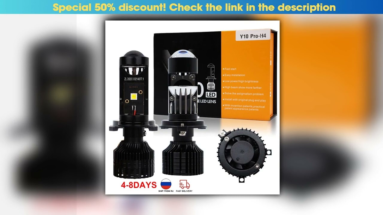 2PCS H4 H7 LED Projector Turbo Fan Car Headlight Mini Lens Y10 Bulb Canbus LED Auto Motorcycles