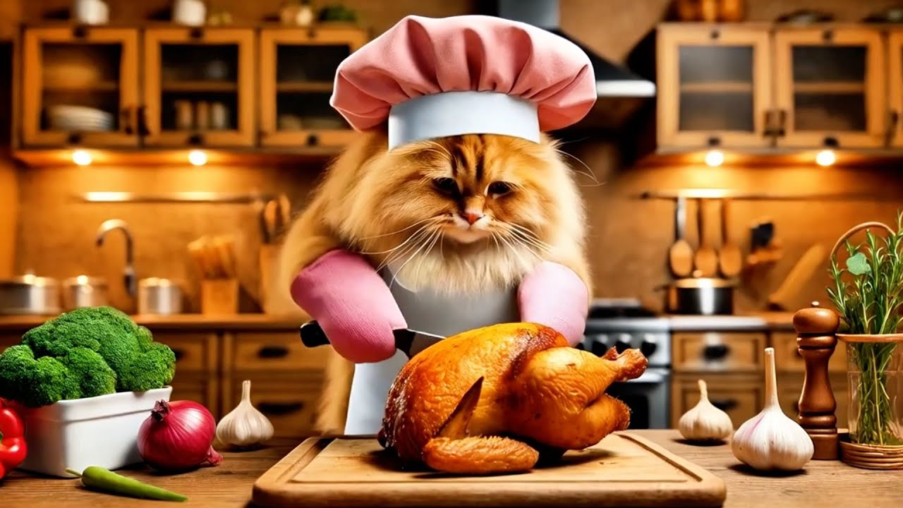 Cute Cat Cooks Crispy Roast Duck Recipe Simple And Delicious Roast Pork Recipe