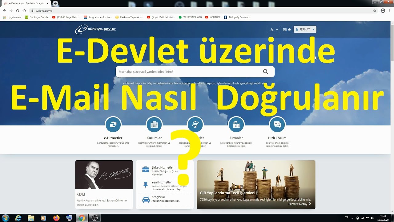 E Devlet Uzerinde E Mail Dogrulama Islemi Nasil Yapilir Youtube