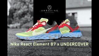 Nike React Element 87 x UNDERCOVER ‘volt/university red-black’ | UNBOXING & ON FEET | fashion shoes