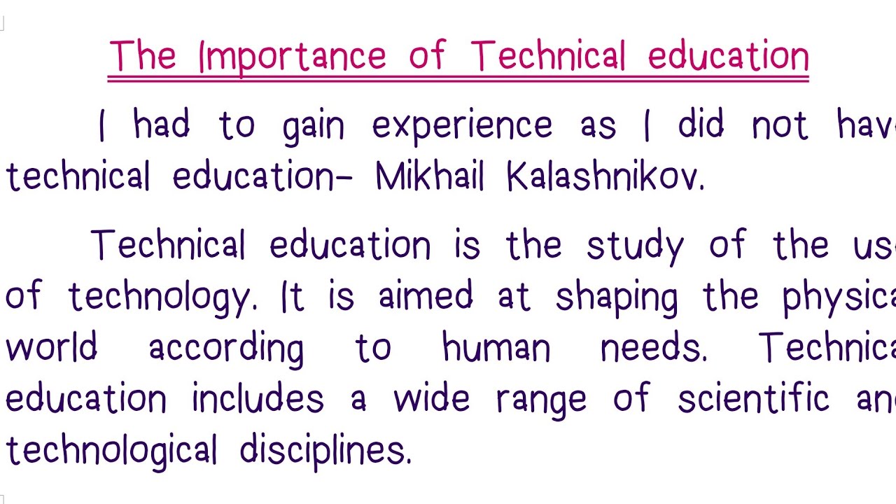 technical education essay for class 12