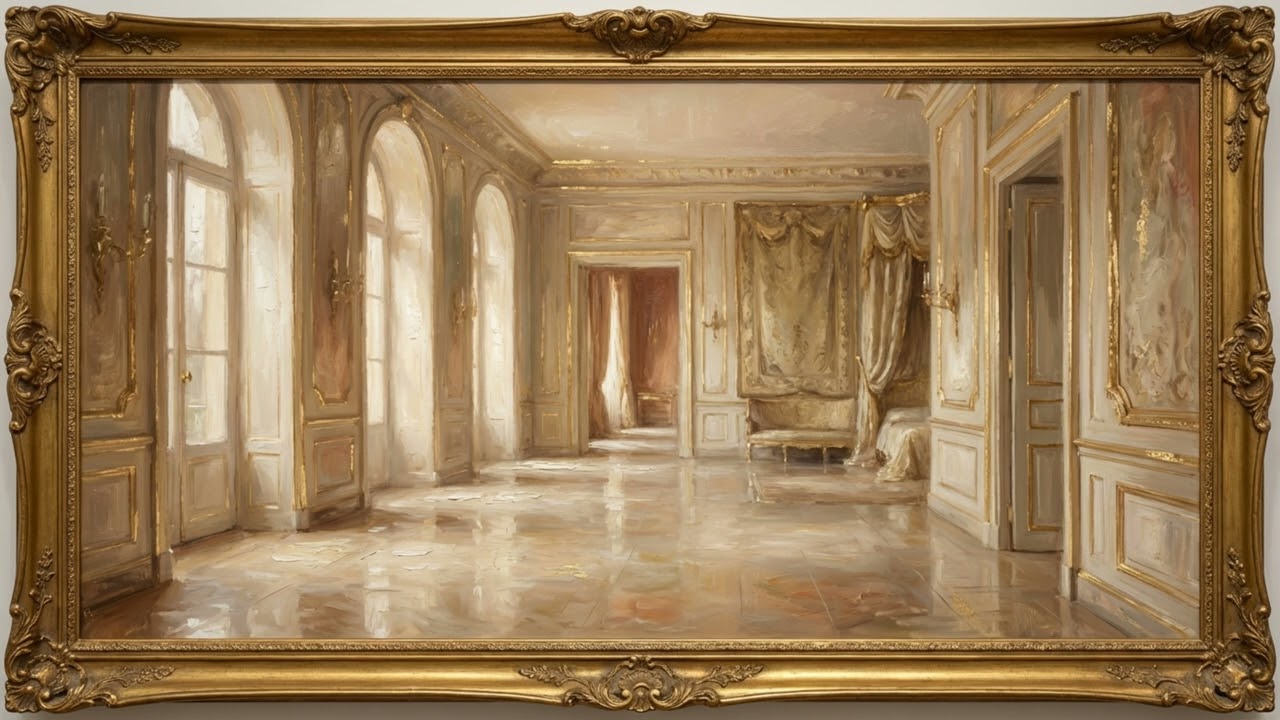 Manifest Abundance: Golden Luxury Interior 4K TV Art Frame | Classical Oil Painting Screensaver