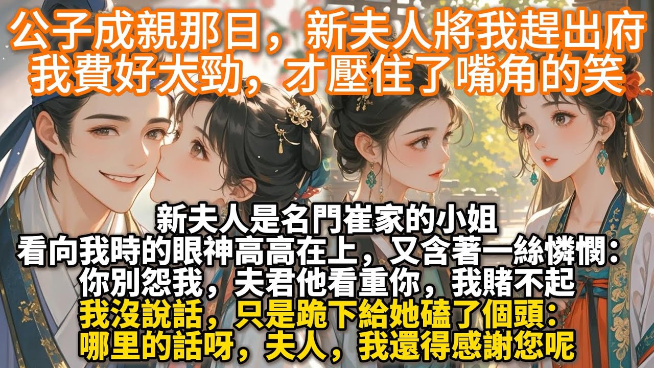 完結不落俗套溫馨文：公子成親那日，新夫人將我趕出府，我費好大勁，才壓住了嘴角的笑。在侯府十一載，最後的行李不過一個小小包袱。新夫人是名門崔家的小姐，看向我時的眼神高高在上，又含著一絲憐憫：你別怨我
