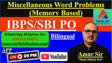 IBPS PO/Clerk 2021 | Miscellaneous Word Problems | Memory Based | Quant | By Amar Sir