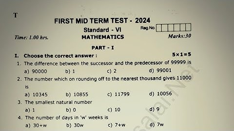 6th std maths first mid term test question paper 2024