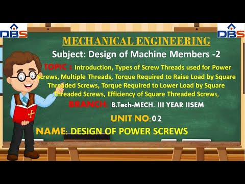 DBS -Branch:Mechanical Year & Sem: III YEAR II SEM Unit No 2 Lesson.5 Name: DESIGN OF POWER SCREWS