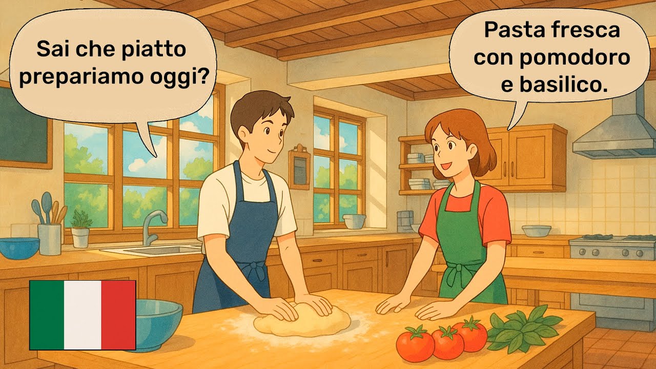 Легкие итальянские диалоги (15 минут) для начинающих | Музыка, университет, кулинария, магазин для д