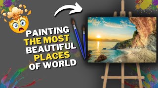 Painting the most beautiful😍 places of world|part#1#canvas#acrylicpainting