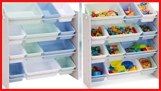 Great product -  Amazon Basics Kids Toy Storage Organizer with 12 Plastic Bins - Grey Wood with Blue