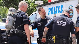 NYPD Bomb Squad and ESU investigate GRENADE in Middle Village Queens.