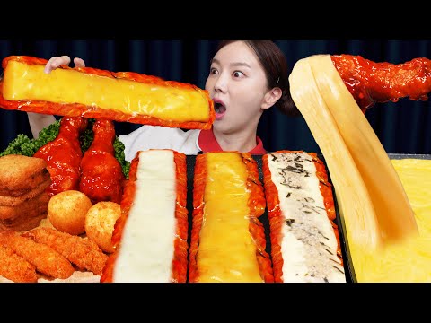 롱 불닭쌈 🔥 양념치킨 대왕 치즈퐁듀 먹방 <strong>Long</strong> Buldak <strong>Fire</strong> Noodles Wraps Cheese Fondue Chcicken Mukbang ASMR Ssoyoung