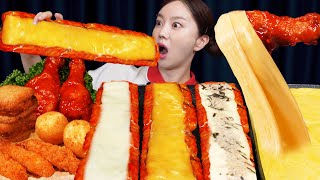 [Mukbang ASMR] Spicy & Long Fire Noodles Wraps 🔥 Giant Cheese Fondue Fried Chcicken Recipe Ssoyoung