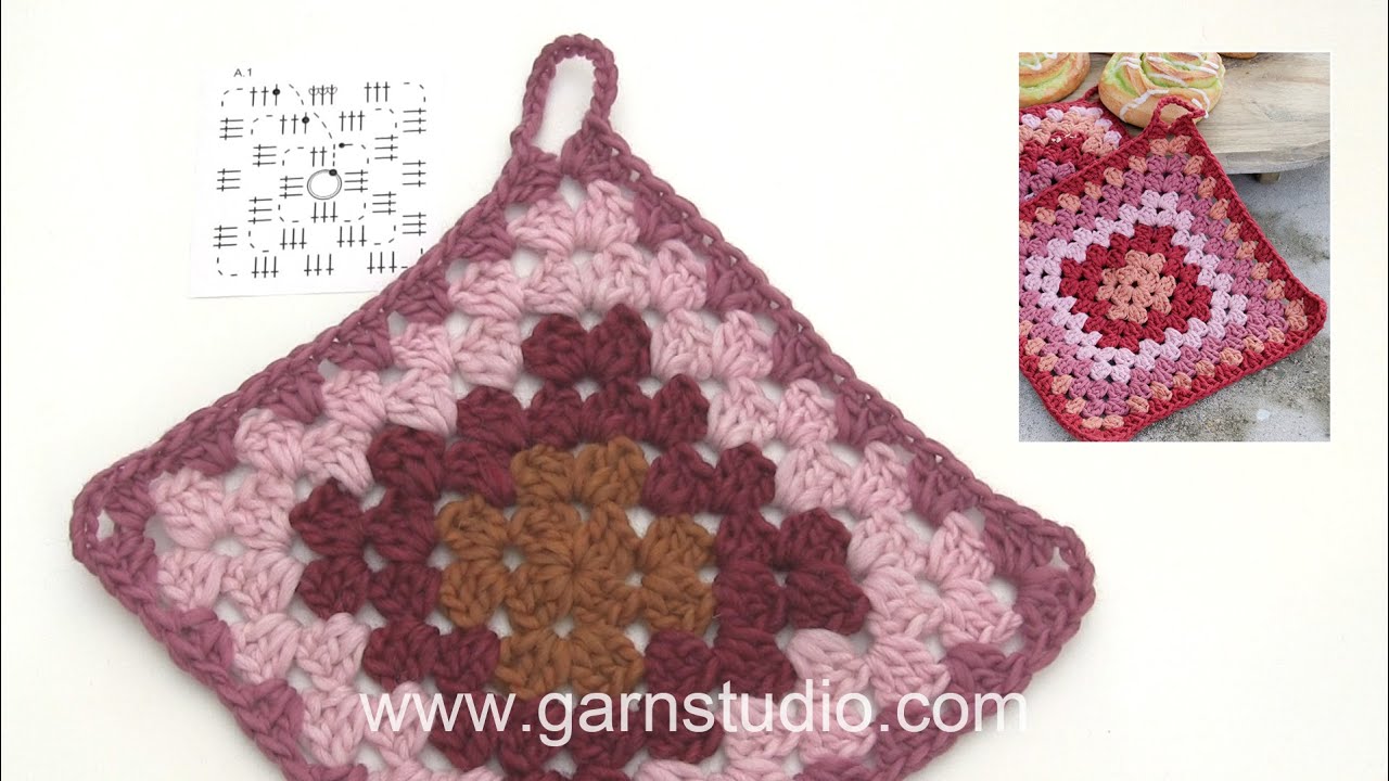 How to crochet the pot holder with Granny square in DROPS Extra 01471