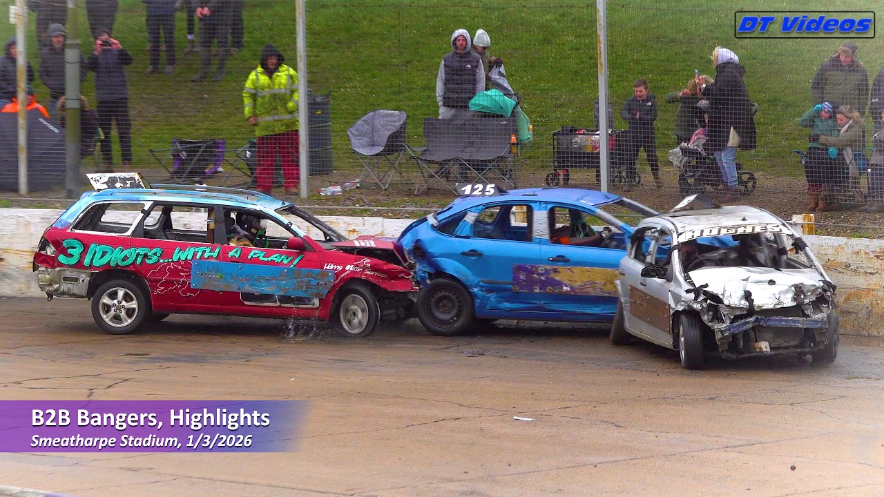 Bange Racing Events B2B Banger Racing Highlights | Smeatharpe Stadium | 1-3-2026 - YouTube