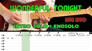 WONDERFUL TONIGHT (Live version 1990) - Guitar lesson - Intro solo + endsolo (+ tabs) - Eric Clapton