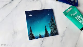 Easy Way to Paint a Night Sky / Acrylic Painting Tutorial for Beginners / Mini Canvas Painting Ideas