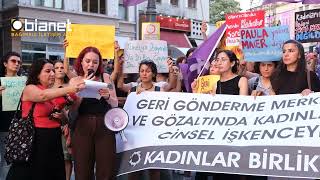 Kadınlar Birlikte Güçlü'den gözaltında kadına şiddete karşı Tünel Meydanı'nda basın açıklaması