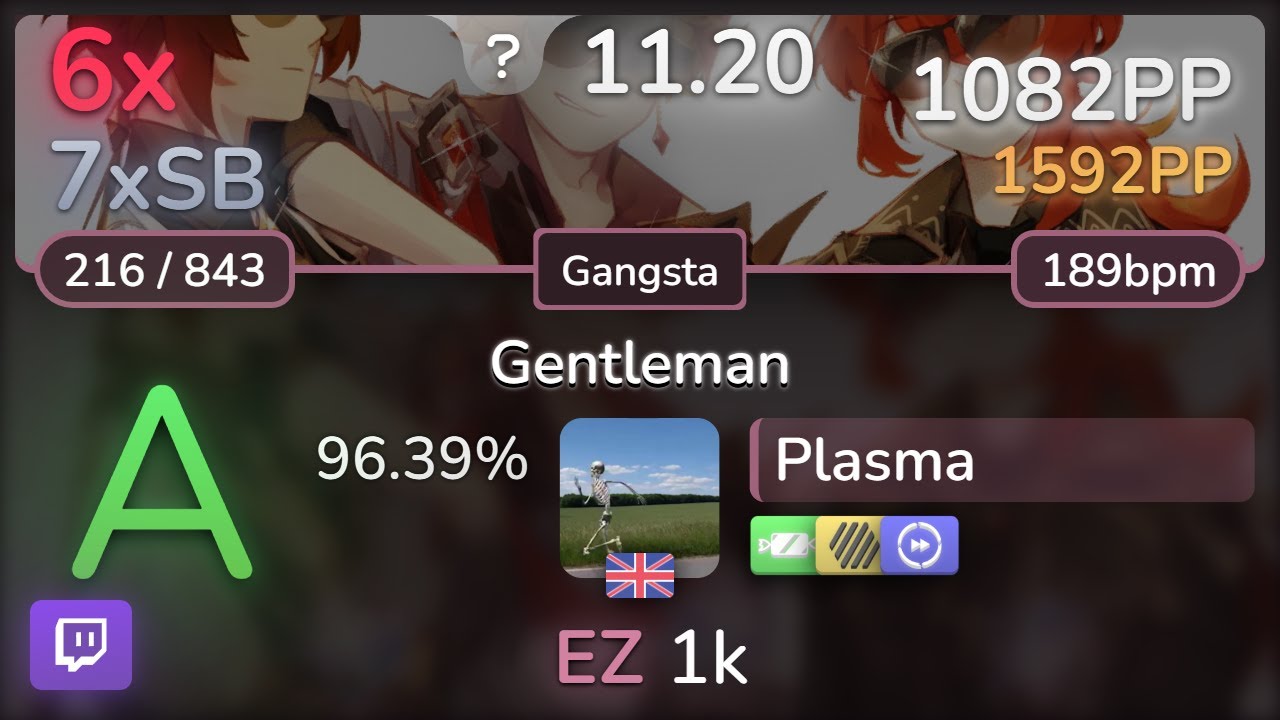 🔴 11.2⭐ Plasma | PSY - Gentleman (Cut Ver.) [Gangsta] +EZHDDT 96.39% | 1082pp 6❌ - osu!