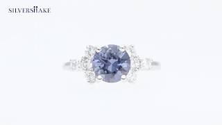 Round Shape Simulated Color Change Alexandrite & White CZ Gold Plated 925 Sterling Silver Ring