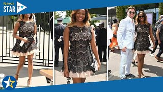 Oti Mabuse Flaunts Long Legs In Skintight Lacy Dress At Wimbledon Alongside Husband Marius