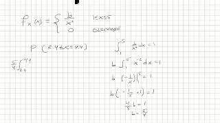 A probability density function is f(x)=b/x^2. Find the probability that X is between 3.4 and 4.4.