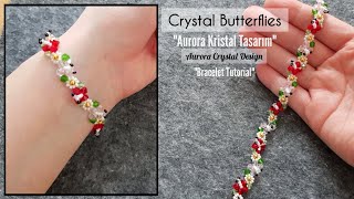 Kristal kelebek dalgalı bileklik yapımı. Wavy bracelet making with crystal butterfly, flowers. DIY&#39;